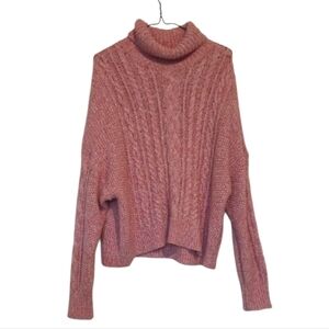 J. Crew Collection Chunky Cable Knit Turtleneck Oversized Pink Sweater
